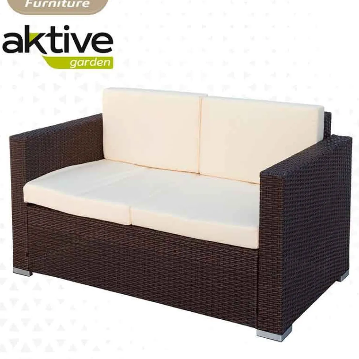 Conjunto de jardín Aktive Garden 2 sillones+sofá+mesita con coijnes ratán sintético negro