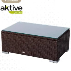 Conjunto de jardín Aktive Garden 2 sillones+sofá+mesita con coijnes ratán sintético negro