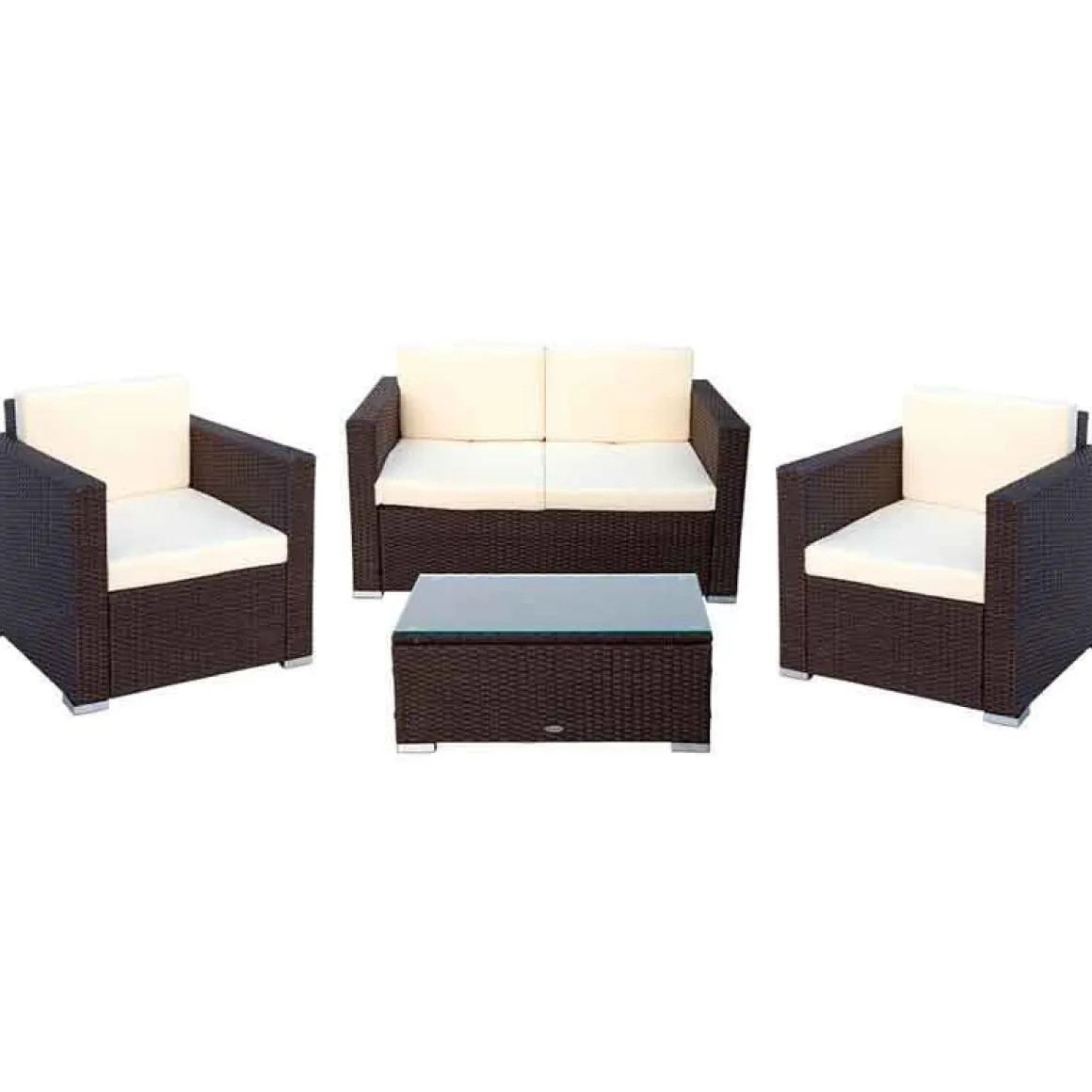 Conjunto de jardín Aktive Garden 2 sillones+sofá+mesita con coijnes ratán sintético negro