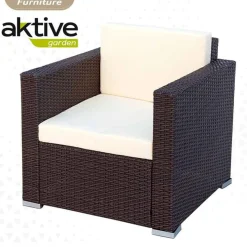 Conjunto de jardín Aktive Garden 2 sillones+sofá+mesita con coijnes ratán sintético negro