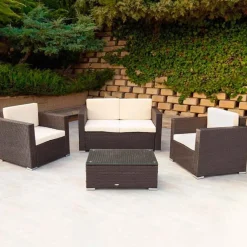 Conjunto de jardín Aktive Garden 2 sillones+sofá+mesita con coijnes ratán sintético negro