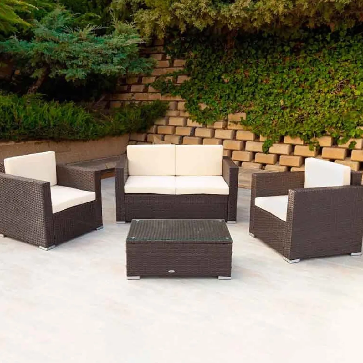 Conjunto de jardín Aktive Garden 2 sillones+sofá+mesita con coijnes ratán sintético negro