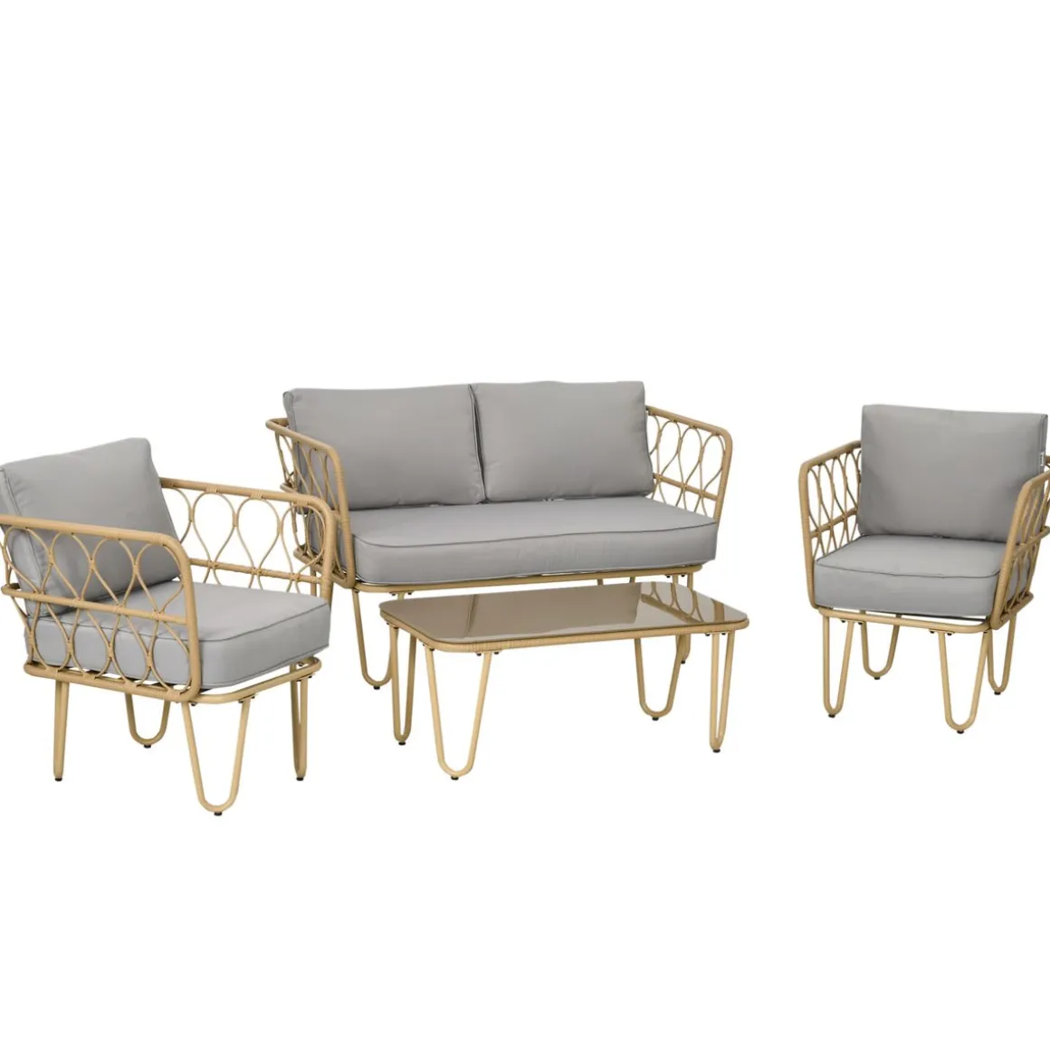 Conjunto de jardín Bango Outsunny 3 sillones + 1 mesa gris/natural