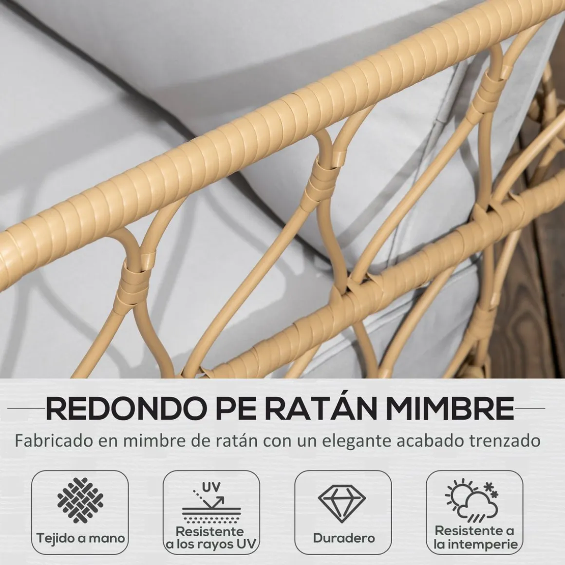 Conjunto de jardín Bango Outsunny 3 sillones + 1 mesa gris/natural