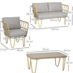 Conjunto de jardín Bango Outsunny 3 sillones + 1 mesa gris/natural