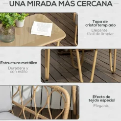 Conjunto de jardín Bango Outsunny 3 sillones + 1 mesa gris/natural