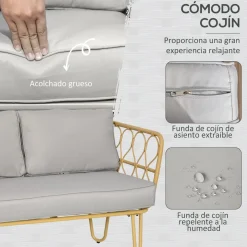 Conjunto de jardín Bango Outsunny 3 sillones + 1 mesa gris/natural