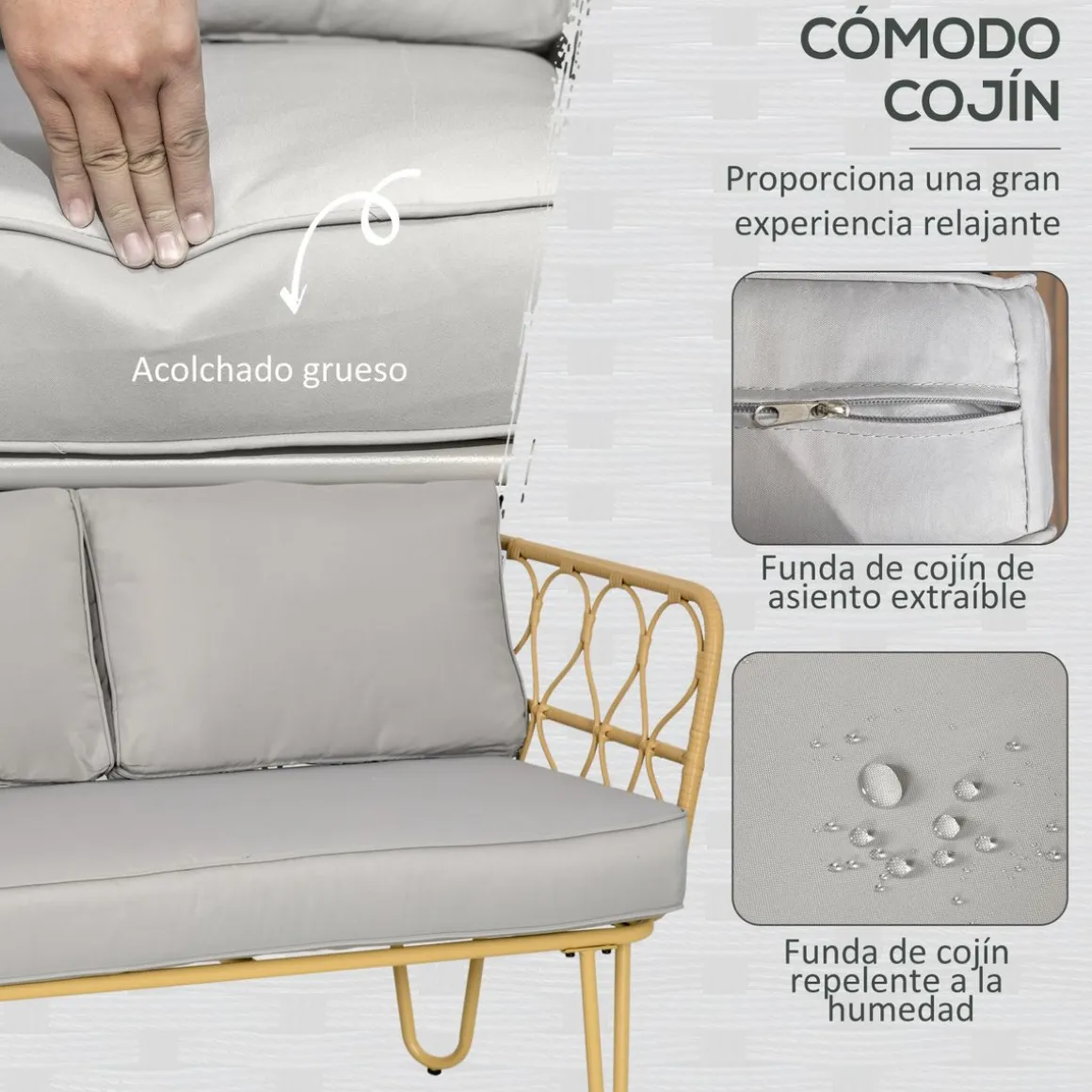 Conjunto de jardín Bango Outsunny 3 sillones + 1 mesa gris/natural