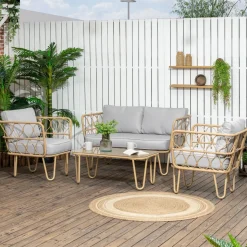 Conjunto de jardín Bango Outsunny 3 sillones + 1 mesa gris/natural