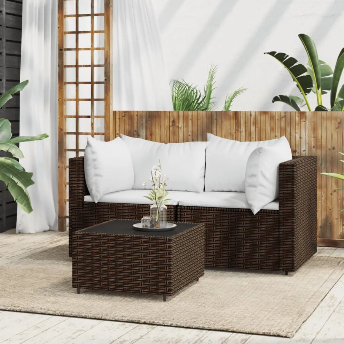 Conjunto de jardín Baru sofá modular + mesa marrón/blanco