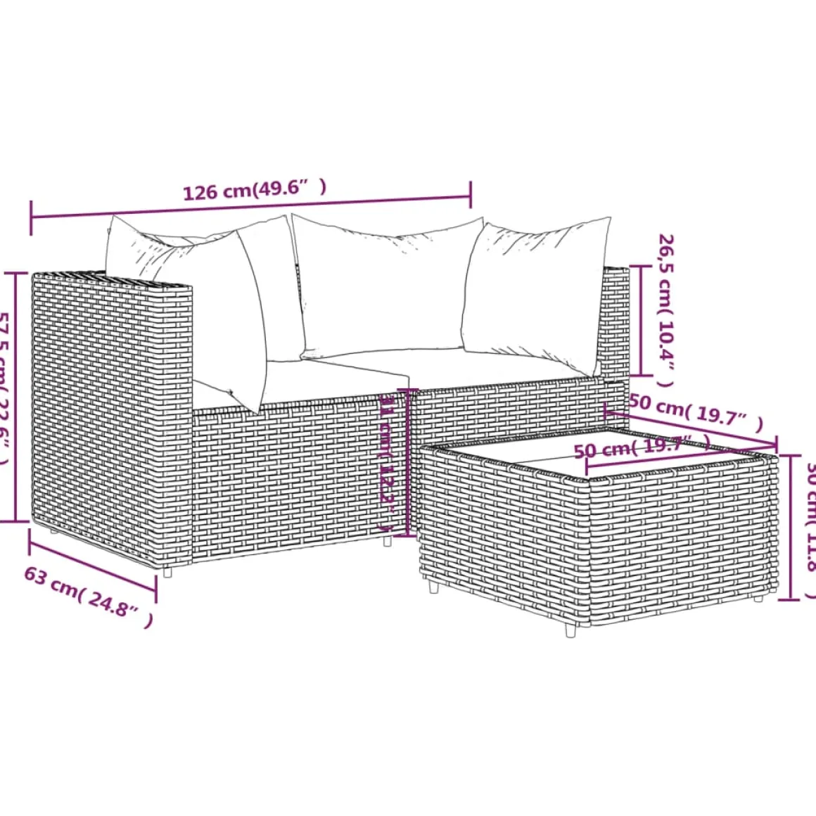 Conjunto de jardín Baru sofá modular + mesa marrón/blanco