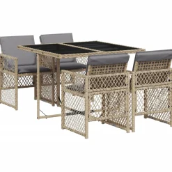 Conjunto de jardín Bombay mesa + 4 sillones + cojines