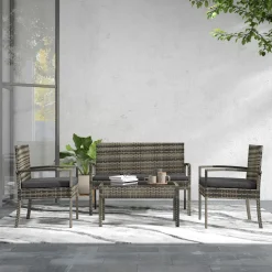Conjunto de jardín Brilliant Outsunny 3 sillones + 1 mesa gris