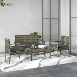 Conjunto de jardín Brilliant Outsunny 3 sillones + 1 mesa gris