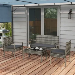 Conjunto de jardín Brilliant Outsunny 3 sillones + 1 mesa gris