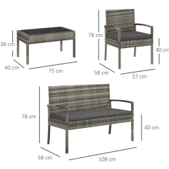 Conjunto de jardín Brilliant Outsunny 3 sillones + 1 mesa gris