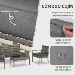 Conjunto de jardín Brilliant Outsunny 3 sillones + 1 mesa gris