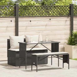 Conjunto de jardín Cadier sofá doble con mesa y banco