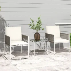 Conjunto de jardín Cozy Outsunny 2 butacas y mesa blanco