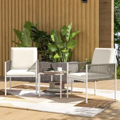 Conjunto de jardín Cozy Outsunny 2 butacas y mesa blanco