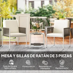 Conjunto de jardín Cozy Outsunny 2 butacas y mesa blanco