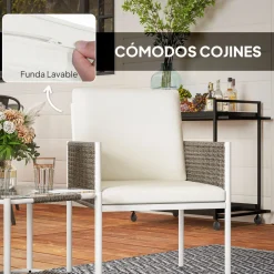 Conjunto de jardín Cozy Outsunny 2 butacas y mesa blanco