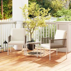 Conjunto de jardín Cozy Outsunny 2 butacas y mesa blanco
