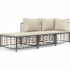 Conjunto de jardín Creta 3 piezas con cojines 80x212x72 cm