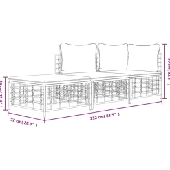 Conjunto de jardín Creta 3 piezas con cojines 80x212x72 cm