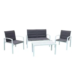 Conjunto de jardín Elba sofá doble + 2 sillas + mesa blanco/marrón