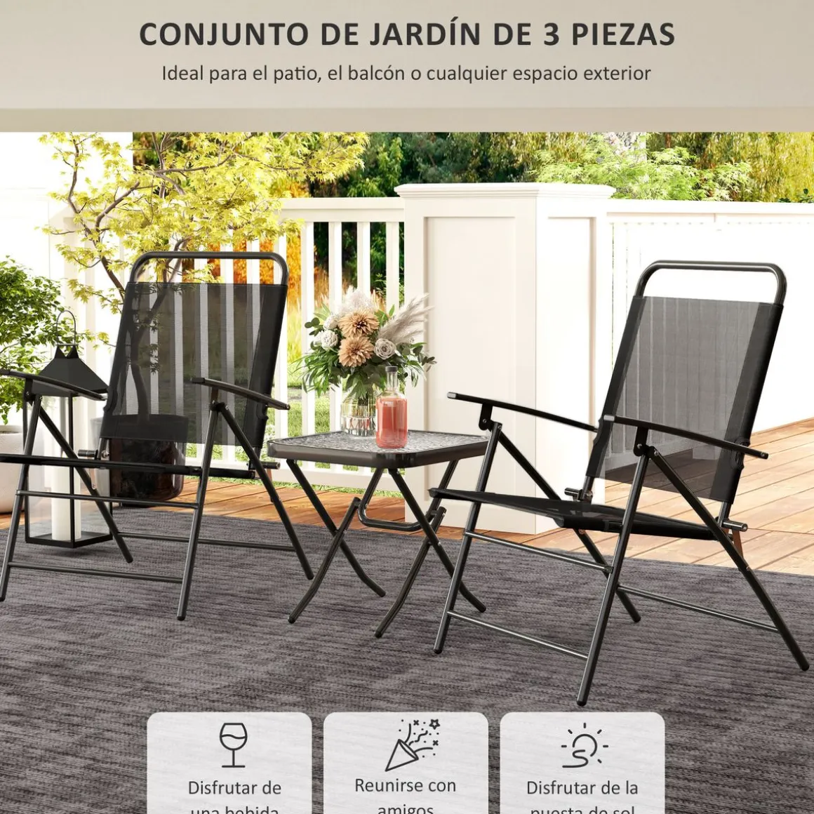 Conjunto de jardín Ghina 2 sillas + mesa