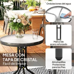 Conjunto de jardín Hera Outsunny 2 sillas + mesa negro