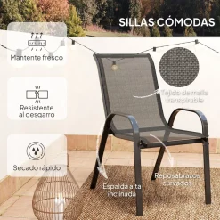 Conjunto de jardín Hera Outsunny 2 sillas + mesa negro