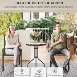 Conjunto de jardín Hera Outsunny 2 sillas + mesa negro