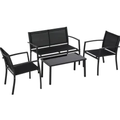 Conjunto de jardín Jeff Outsunny 3 sillones + 1 mesa negro