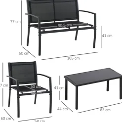 Conjunto de jardín Jeff Outsunny 3 sillones + 1 mesa negro
