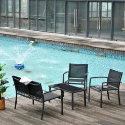 Conjunto de jardín Jeff Outsunny 3 sillones + 1 mesa negro