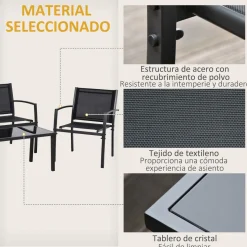 Conjunto de jardín Jeff Outsunny 3 sillones + 1 mesa negro