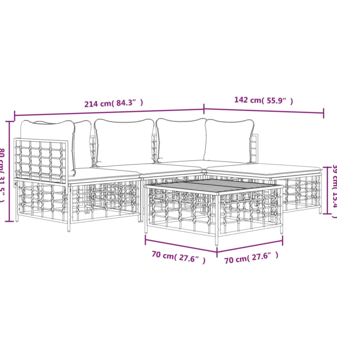 Conjunto de jardín Kenia sofá modular + mesa/reposapiés