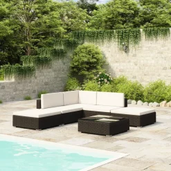Conjunto de jardín Kiara sofá modular + mesa negro/blanco