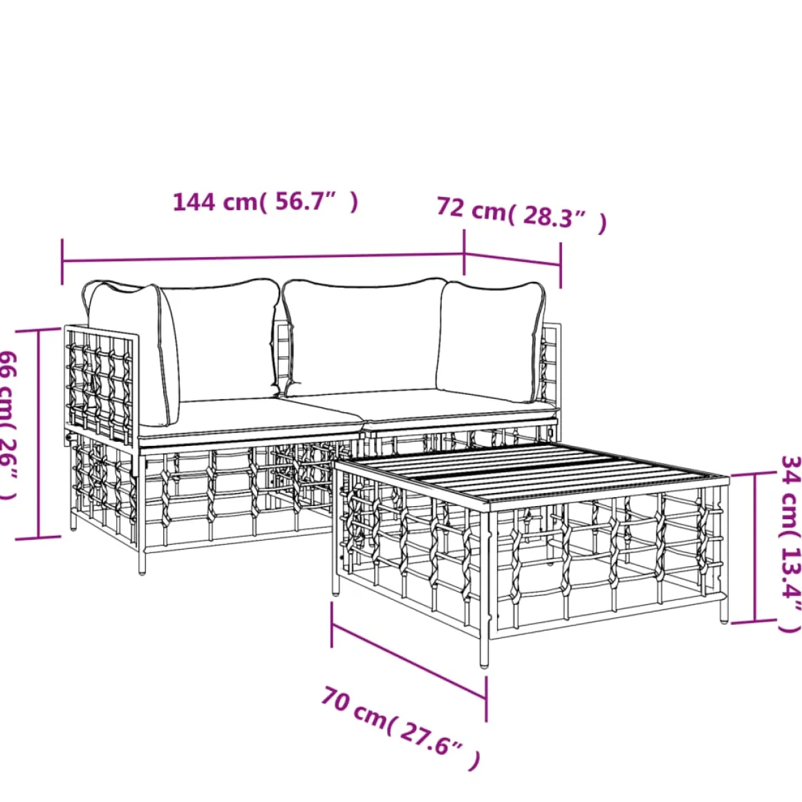 Conjunto de jardín Laos 2 sillones + mesa
