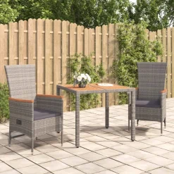 Conjunto de jardín Lisboa 2 sillas + mesa con cojines gris