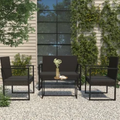 Conjunto de jardín Loop 1 sofá + 2 sillas + mesa negro