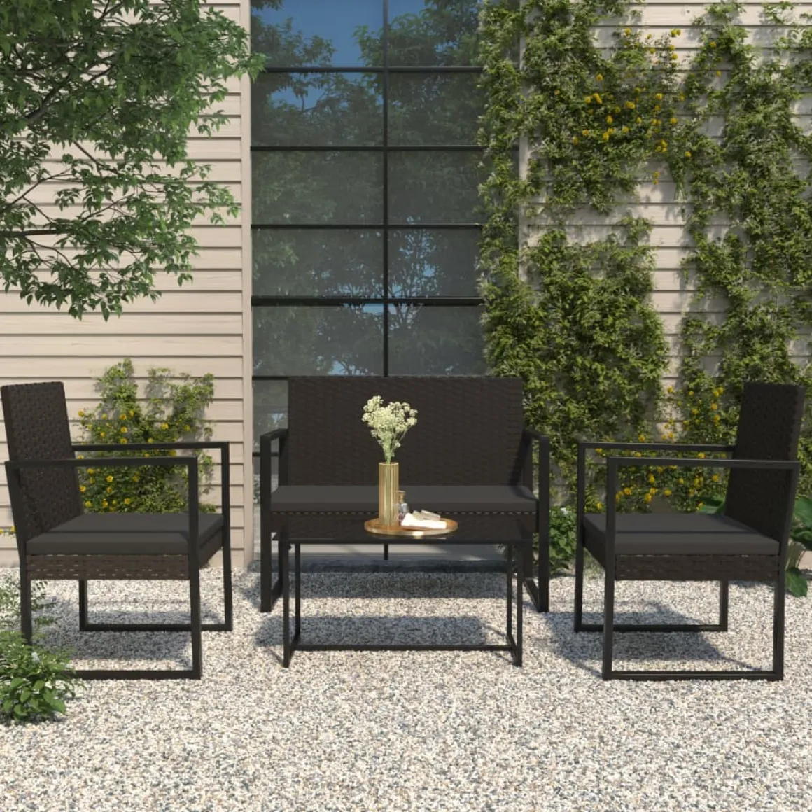 Conjunto de jardín Loop 1 sofá + 2 sillas + mesa negro