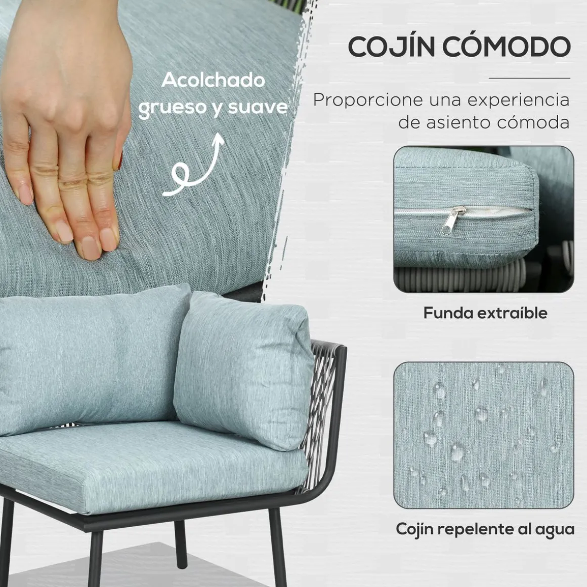 Conjunto de jardín Lumière Outsunny 3 módulos + mesa gris