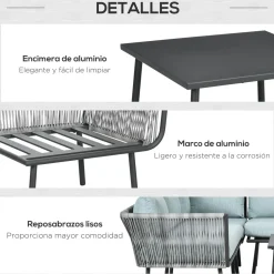 Conjunto de jardín Lumière Outsunny 3 módulos + mesa gris