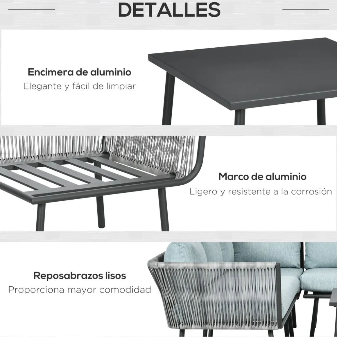 Conjunto de jardín Lumière Outsunny 3 módulos + mesa gris