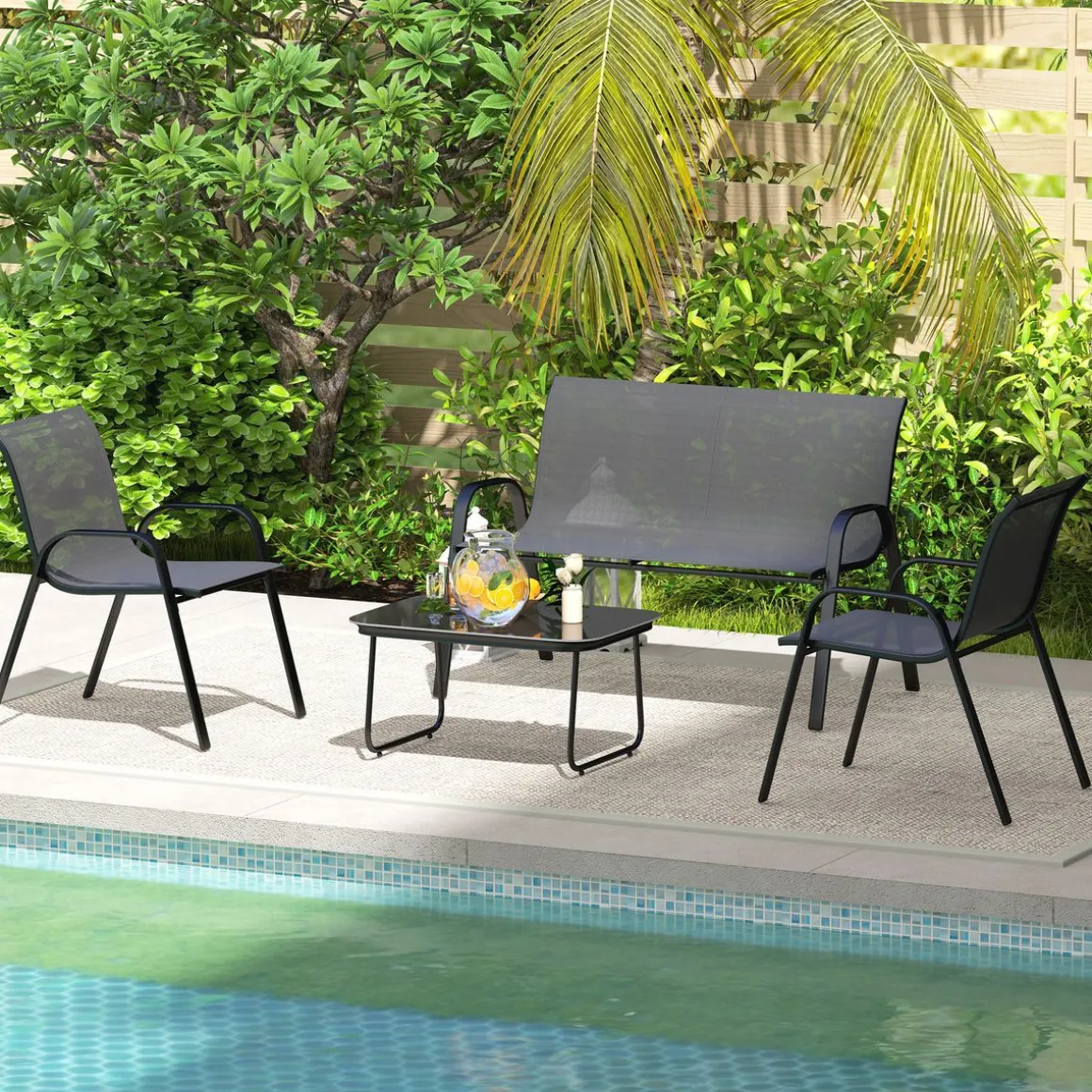 Conjunto de jardín Lunavera Outsunny 4 piezas negro