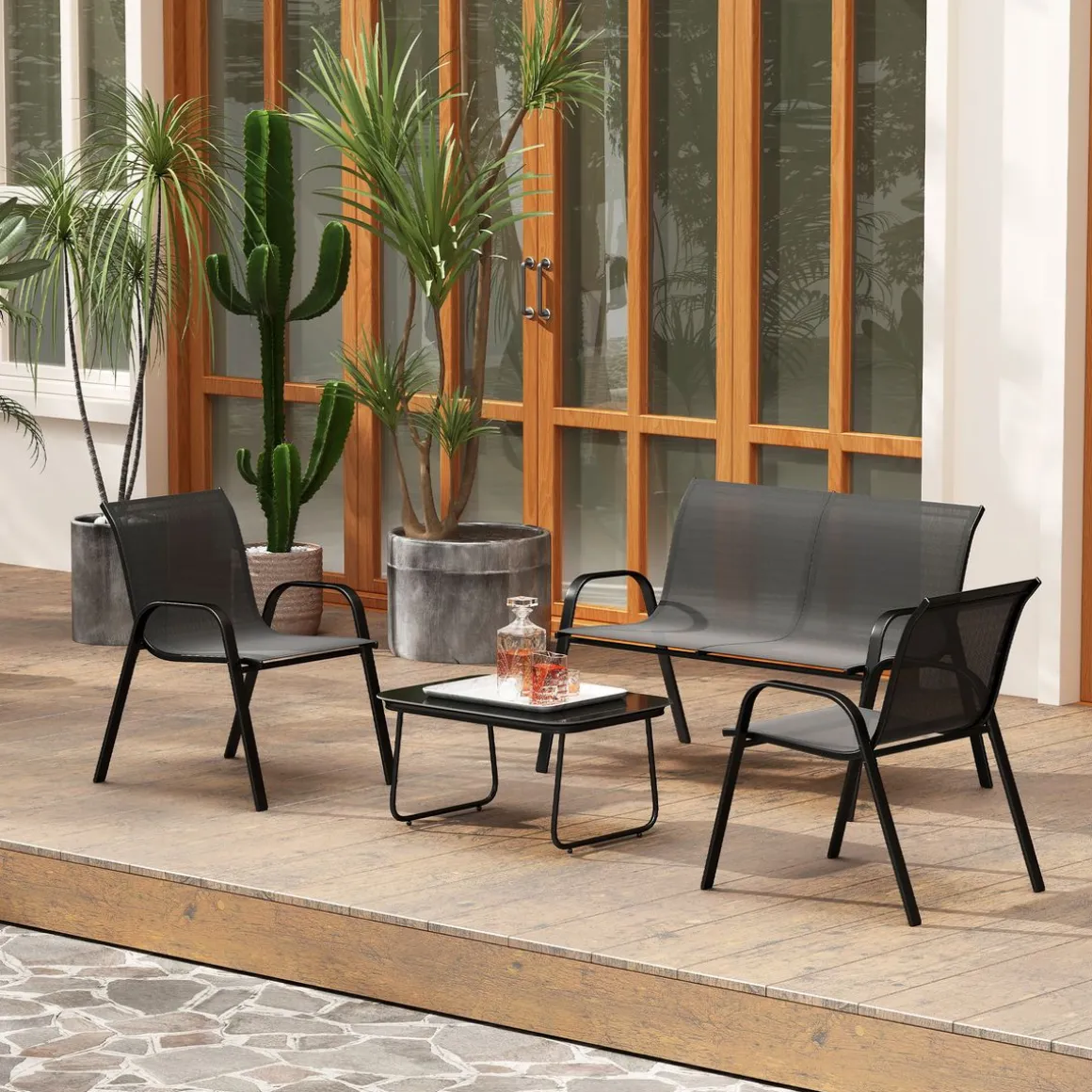 Conjunto de jardín Lunavera Outsunny 4 piezas negro