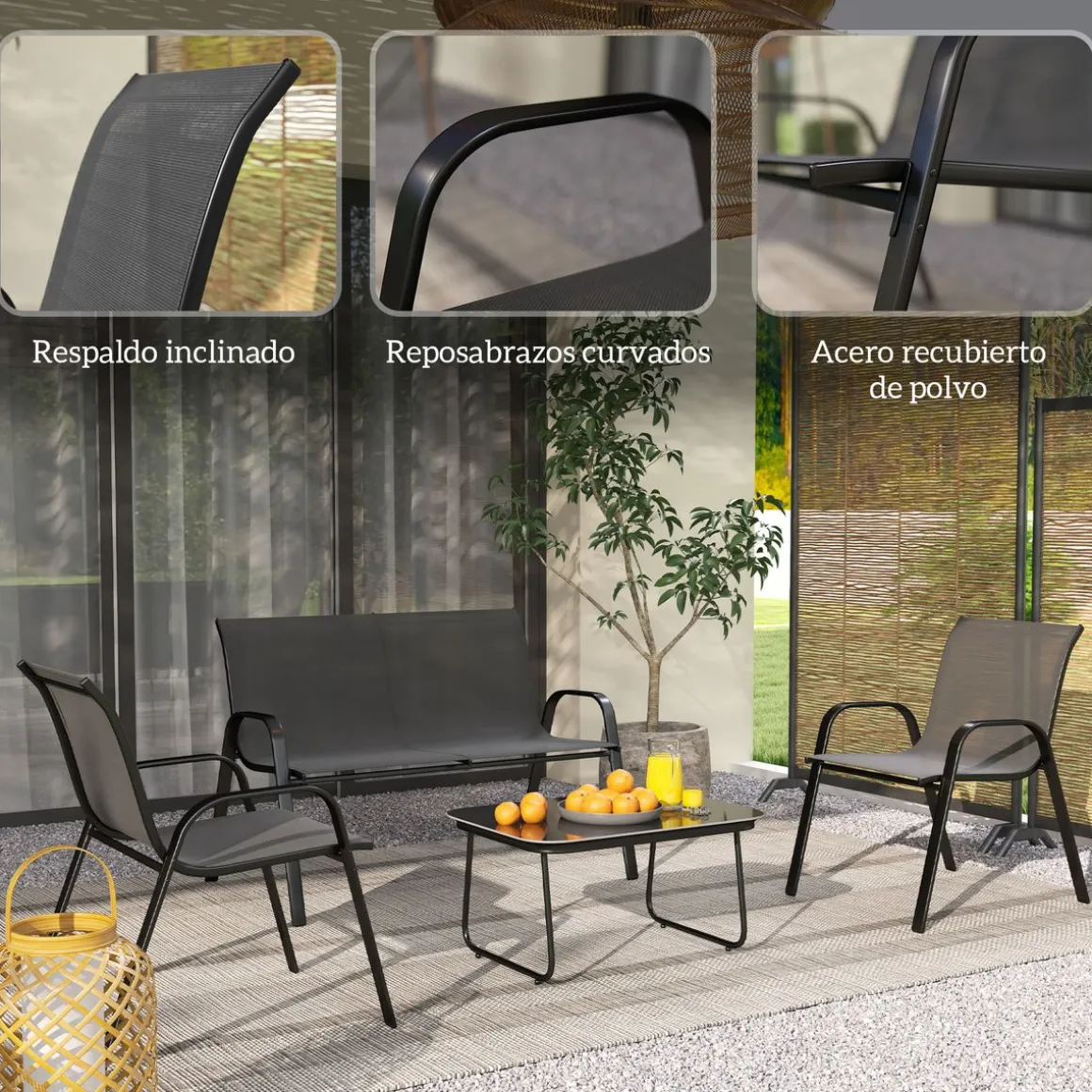 Conjunto de jardín Lunavera Outsunny 4 piezas negro
